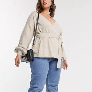 ASOS Curve Women's Volume Sleeve Wrap Jumper Blouse